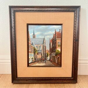 J Van Riemsdyk (Dutch/Flemish) Fl.1940 Original Oil Painting, Town Views, 17x15”